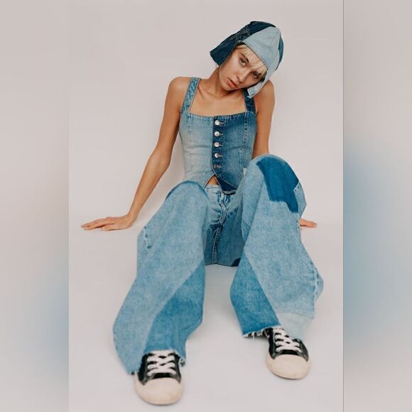 Zara Tops - ZARA TRF PATCHWORK DENIM TOP